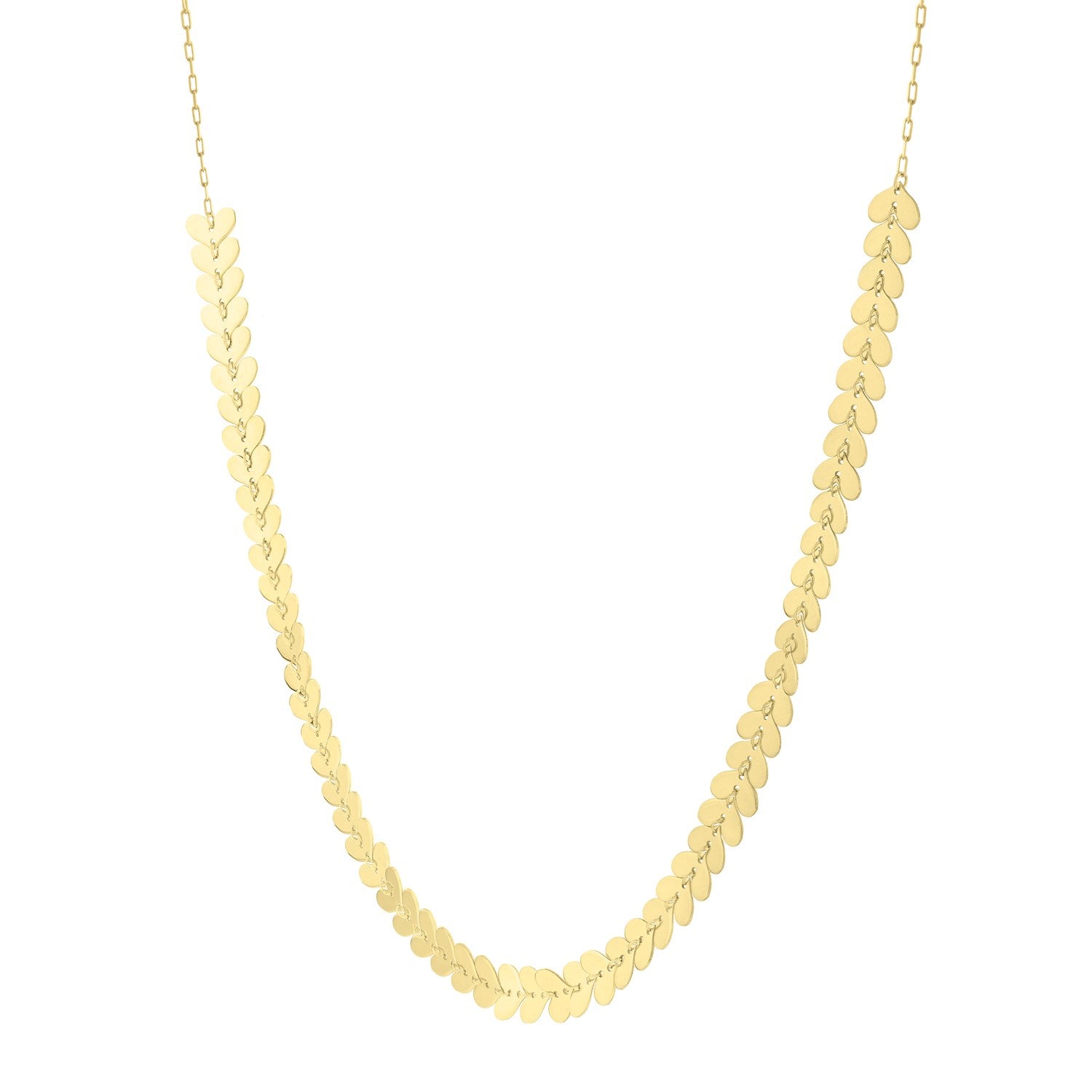 14k Yellow Gold Polished Heart Link Chain Necklace in a sleek high-contrast midnight luxury editorial style